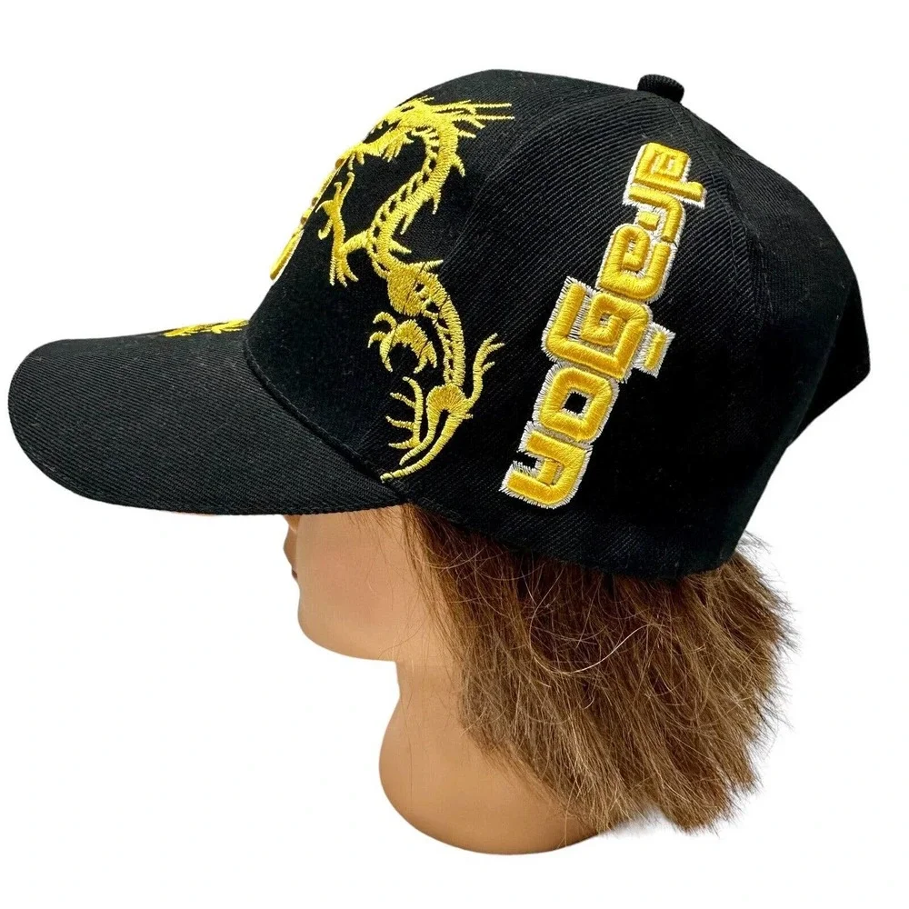 Mega USA Black With Yellow Cap, 3D‎ Embroidered Dragon Strap Back Hat